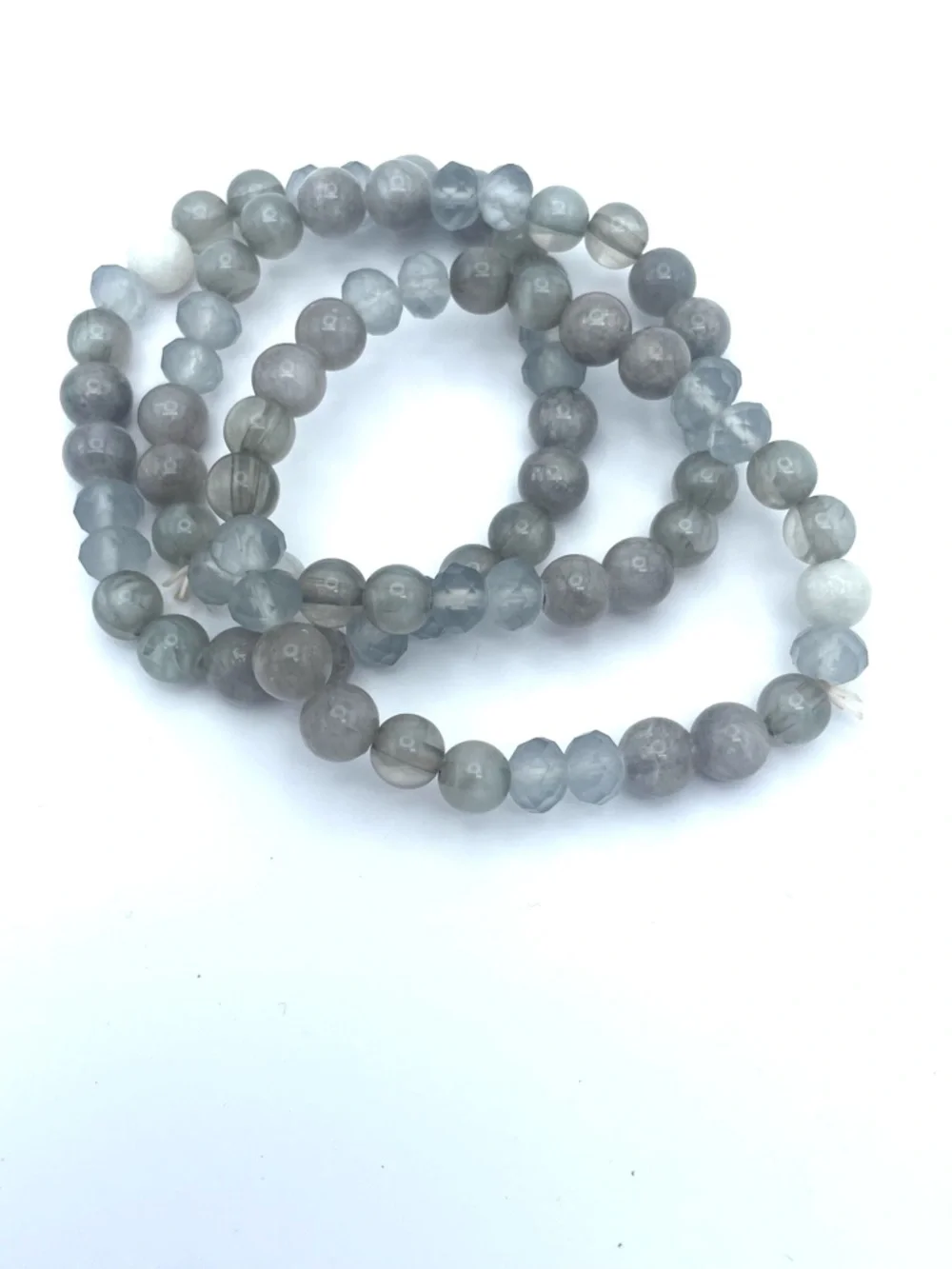 Fluorite Beaded Stretch Bracelets - Soft Gray - 3 pieces
